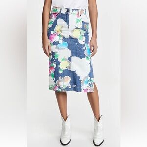 Moschino Couture Italy Painted Denim Pencil Skirt Fantasy Print US 4 IT 38 F 34